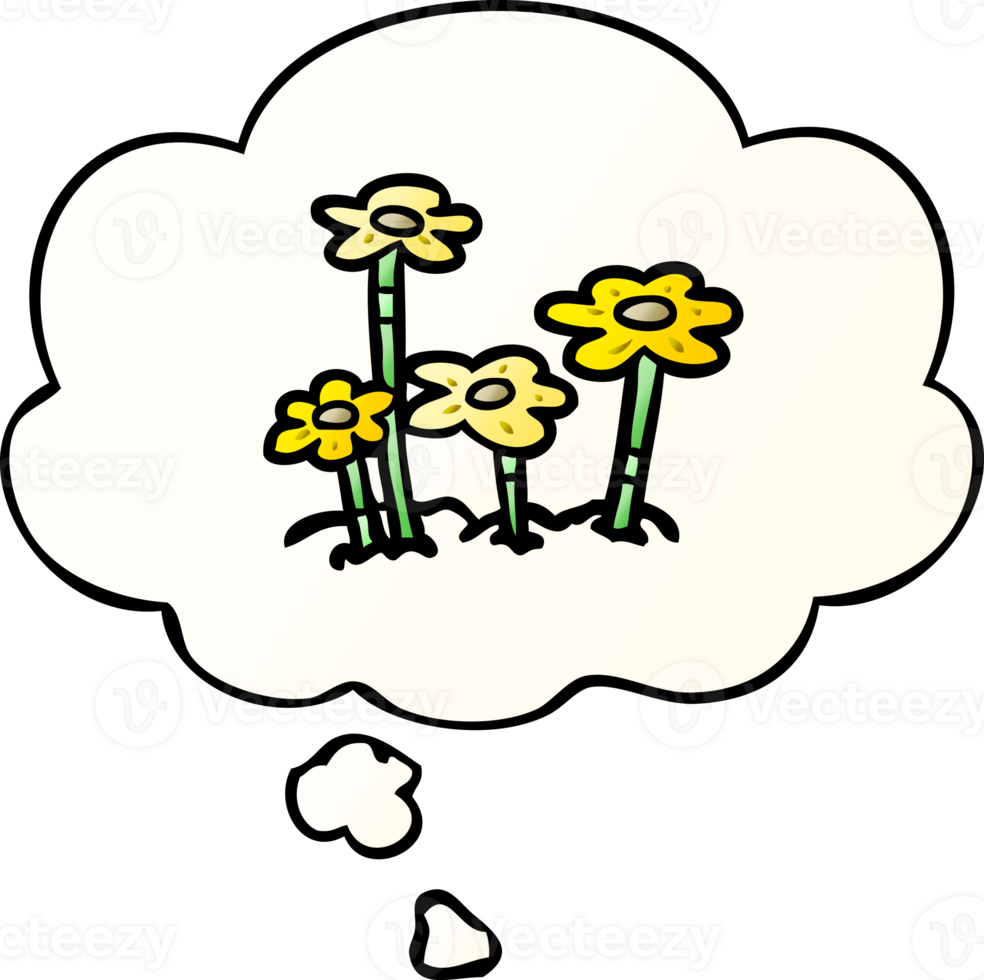 cartoon flowers with thought bubble in smooth gradient style png