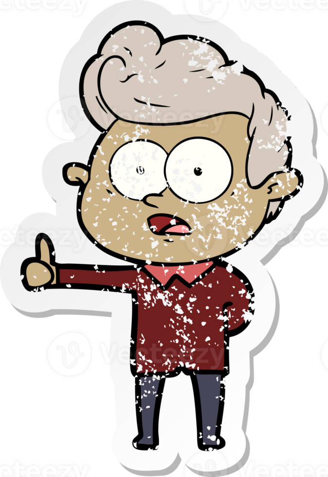 distressed sticker of a cartoon staring man png