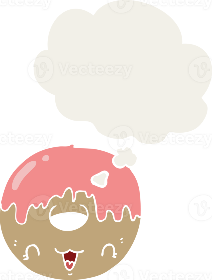 cute cartoon donut with thought bubble in retro style png