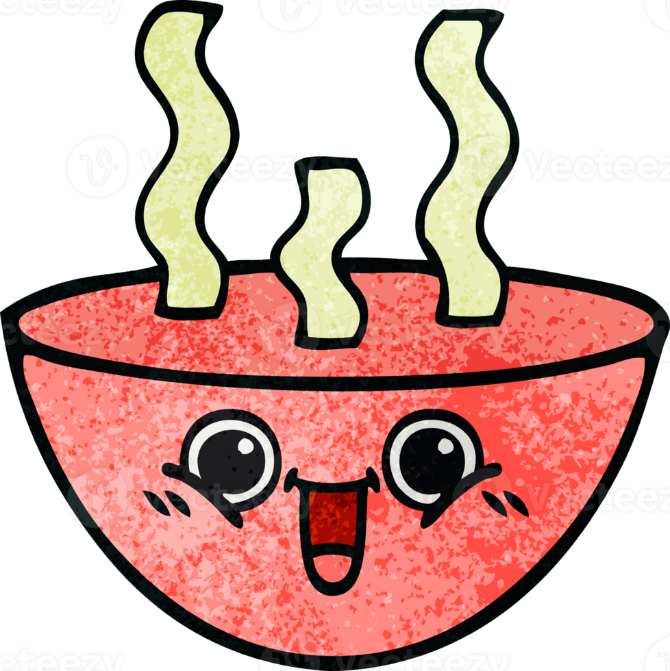 retro grunge texture cartoon of a bowl of hot soup png