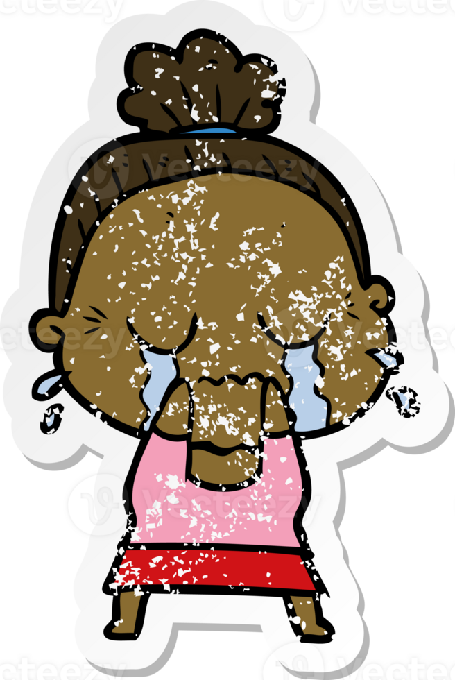 distressed sticker of a cartoon crying old lady png