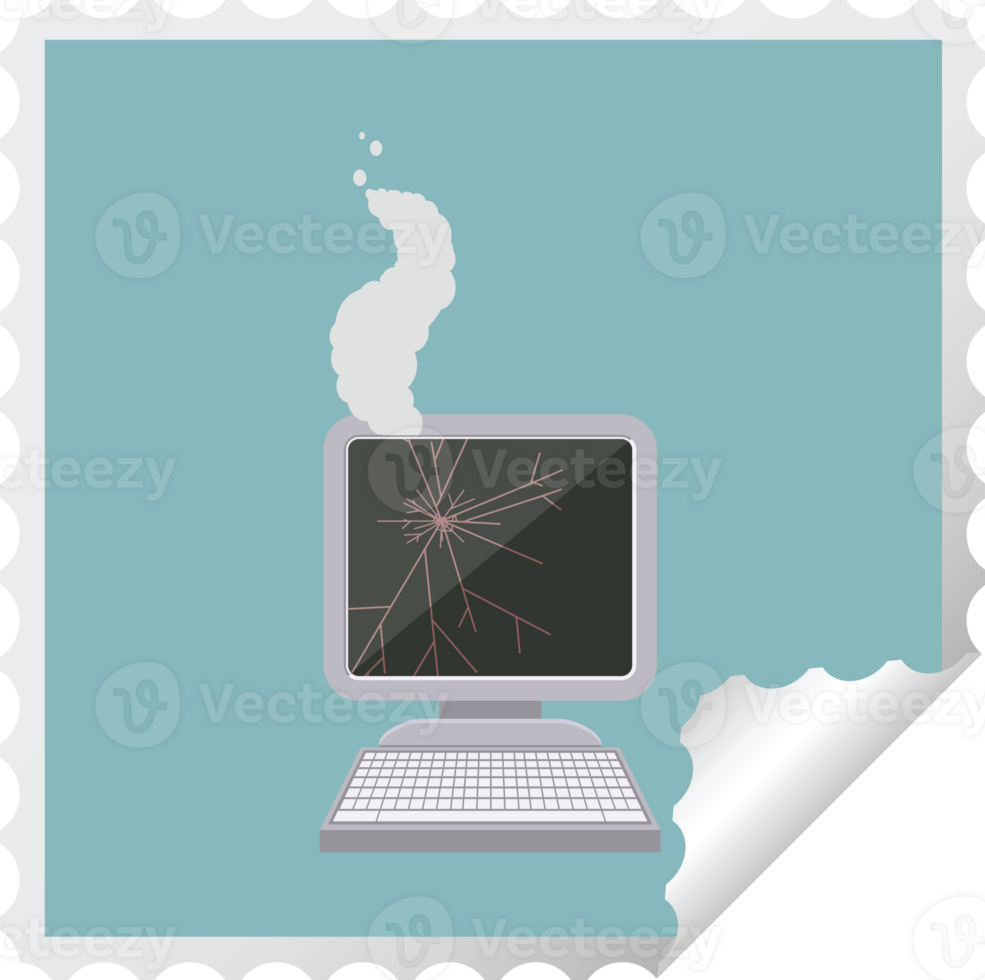 broken computer graphic square sticker stamp png