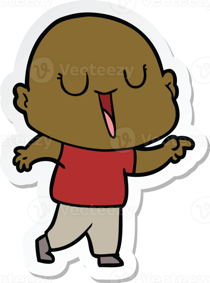 sticker of a happy cartoon bald man png