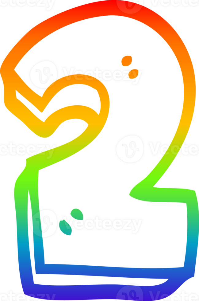 rainbow gradient line drawing cartoon number two png