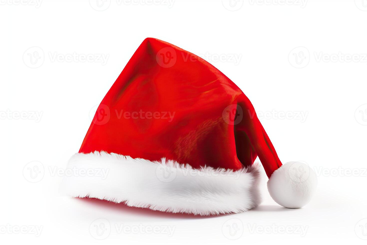 AI generated A Festive red Santa hat with a white pompom, Christmas, Holidays, isolated, white background photo