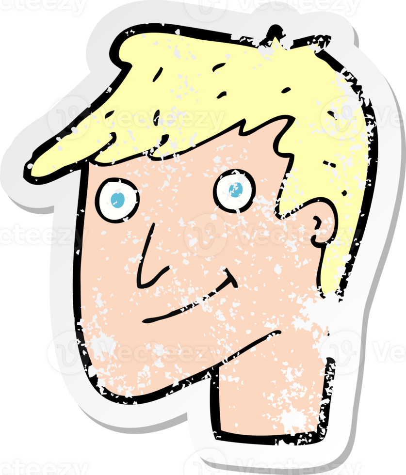 retro distressed sticker of a cartoon happy man png