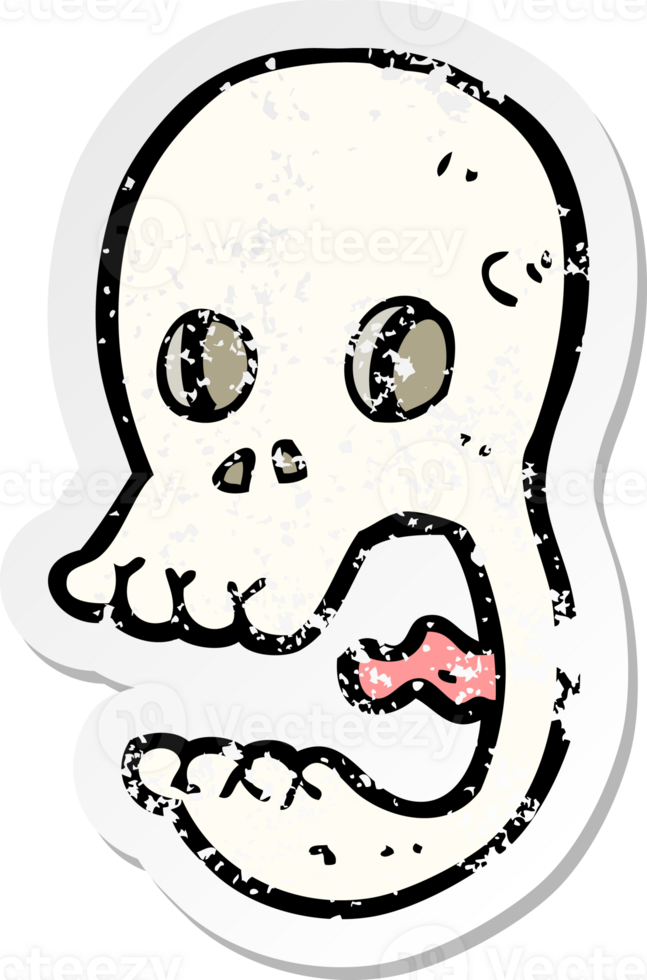 retro distressed sticker of a funny cartoon skull png