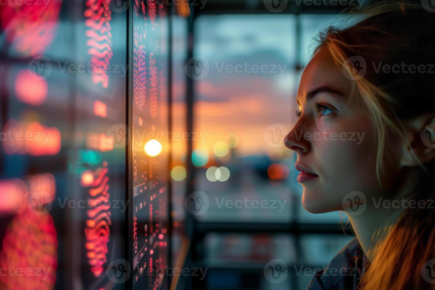AI generated woman Eye scanning for payment with a biometric authentication , generative ai photo