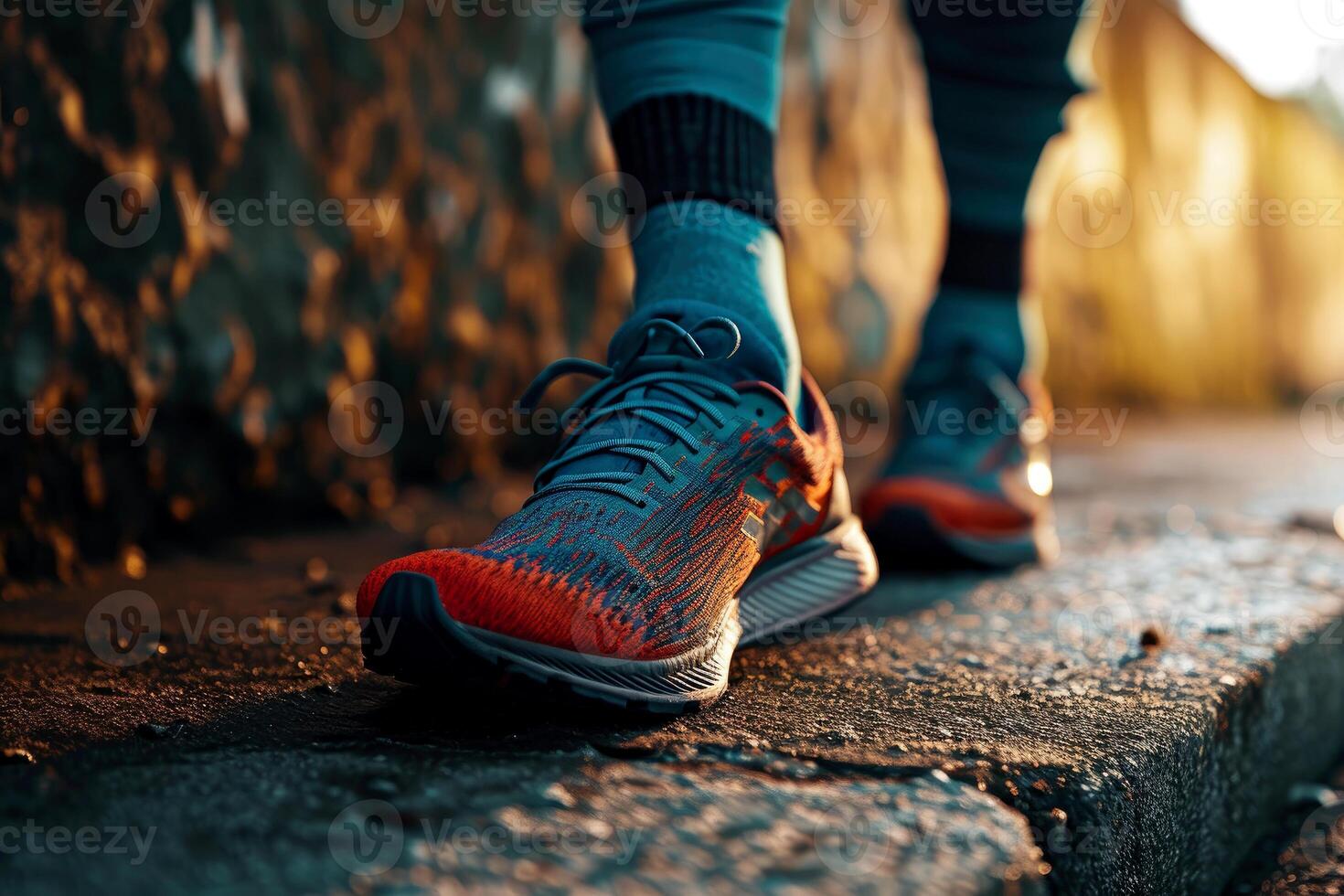 AI generated Man Foots Wearing Sport Shoes Jogging on Street.AI generative photo