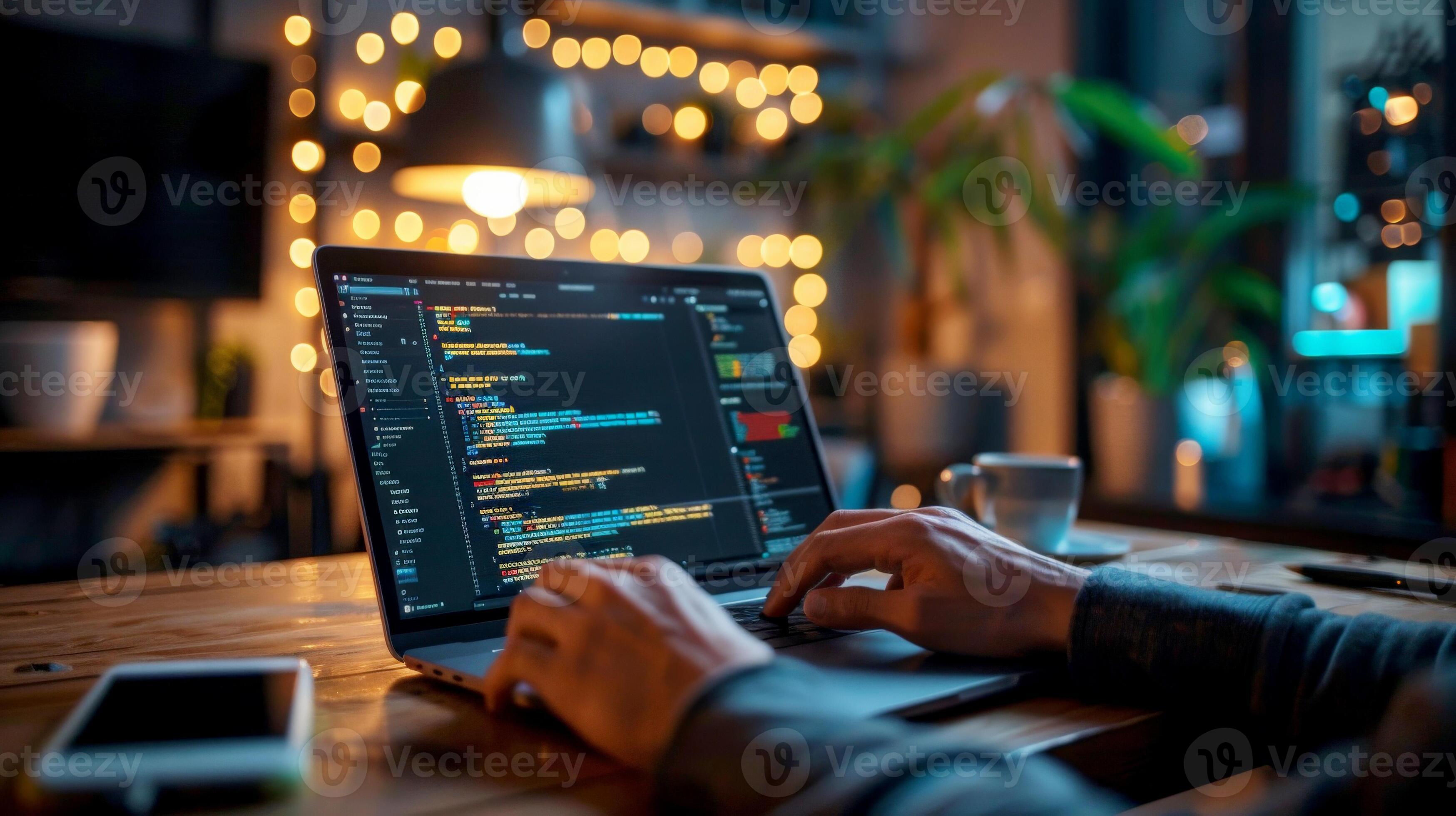 AI generated hand programmer working on labtop Computer in Data Center ...