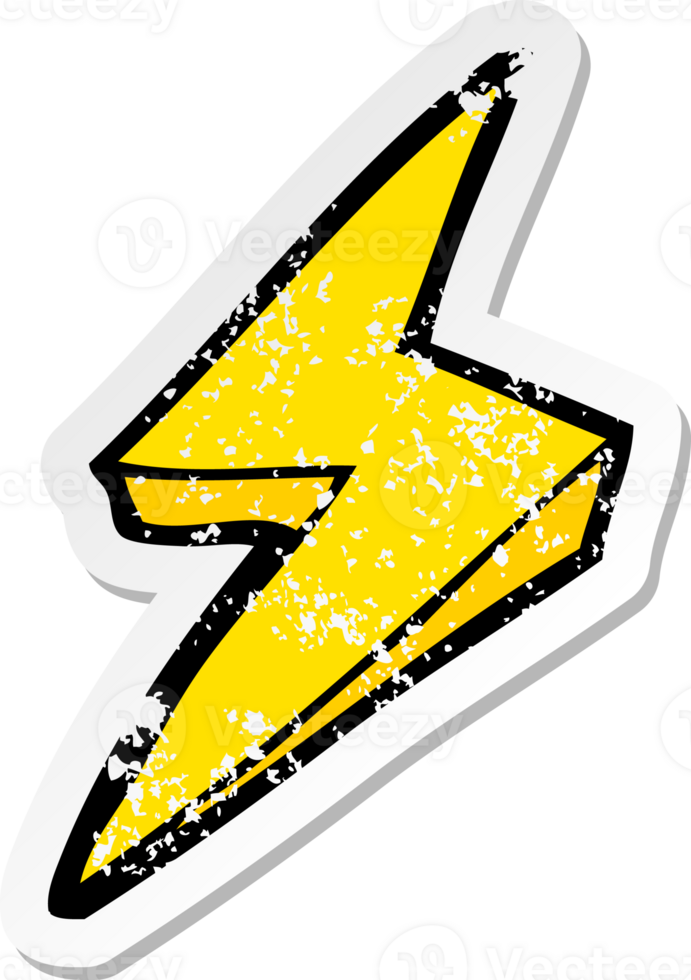 retro distressed sticker of a cartoon lightning bolt symbol png