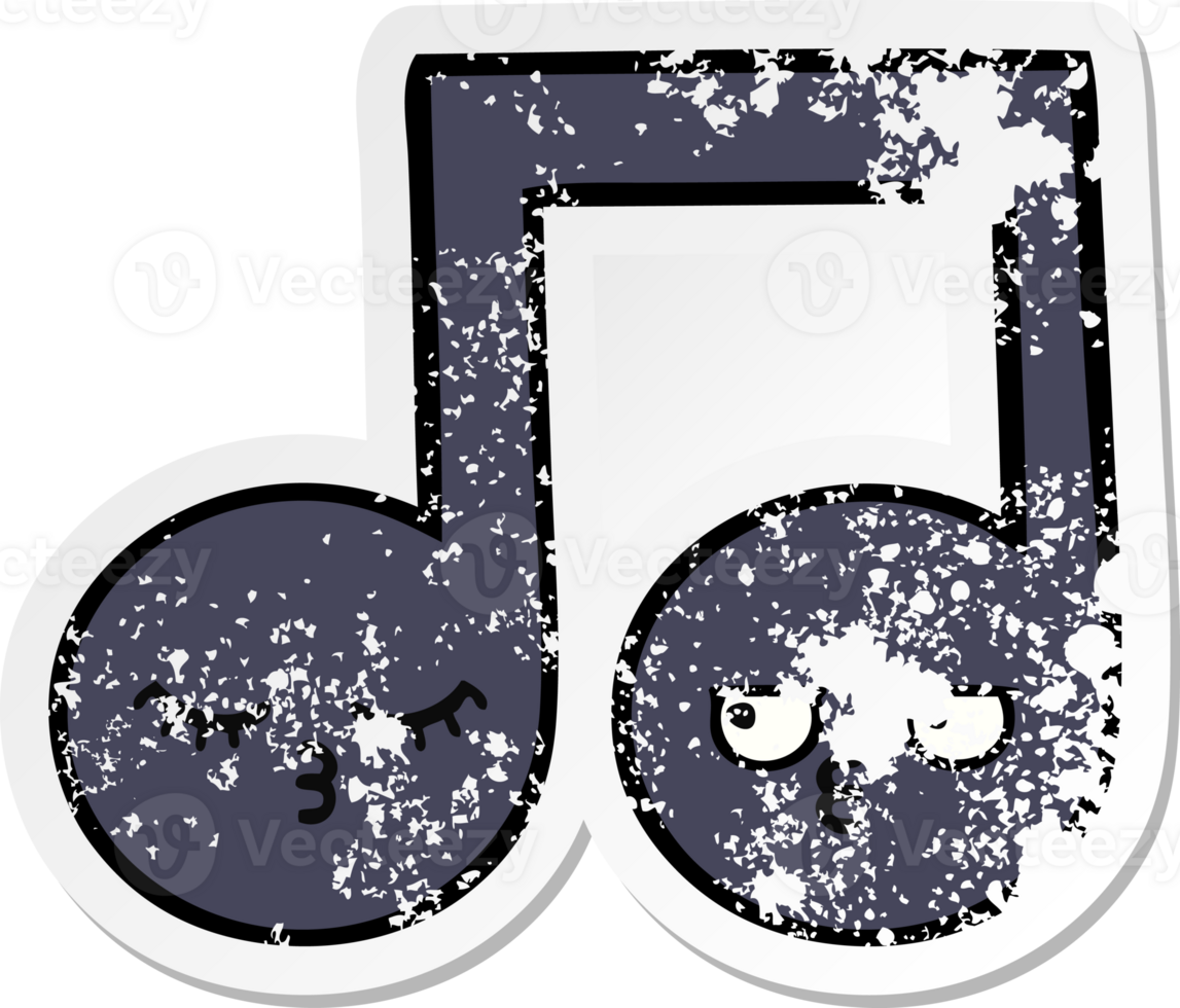 distressed sticker of a cute cartoon musical note png