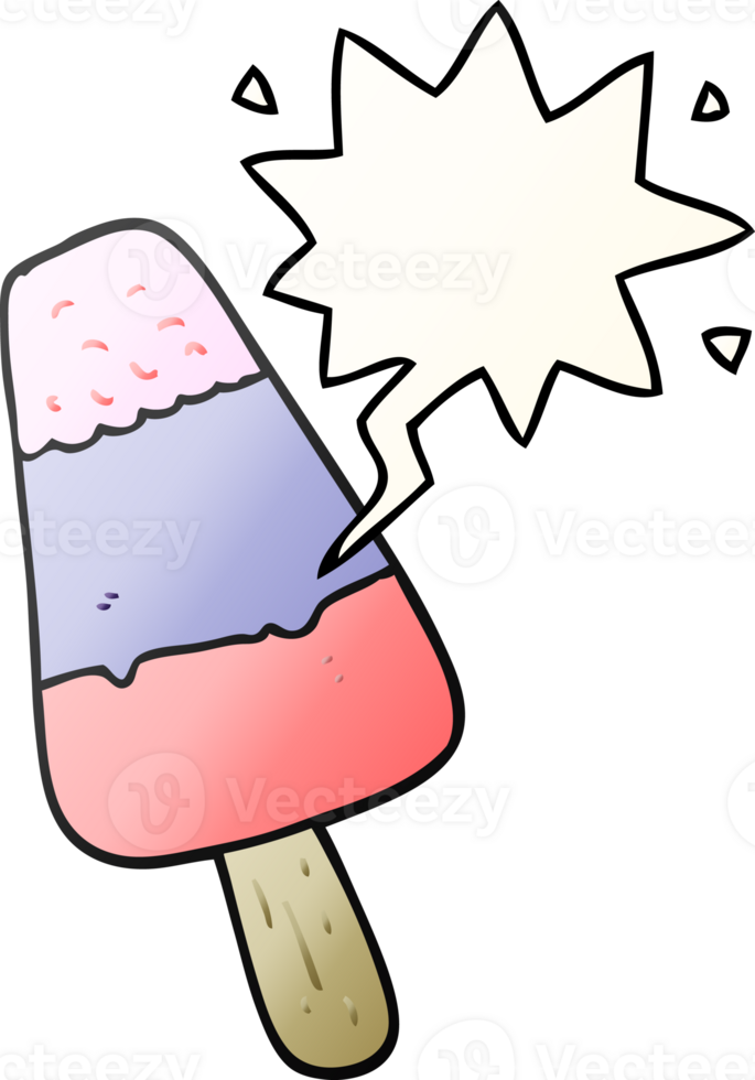 cartoon ice lolly and speech bubble in smooth gradient style png