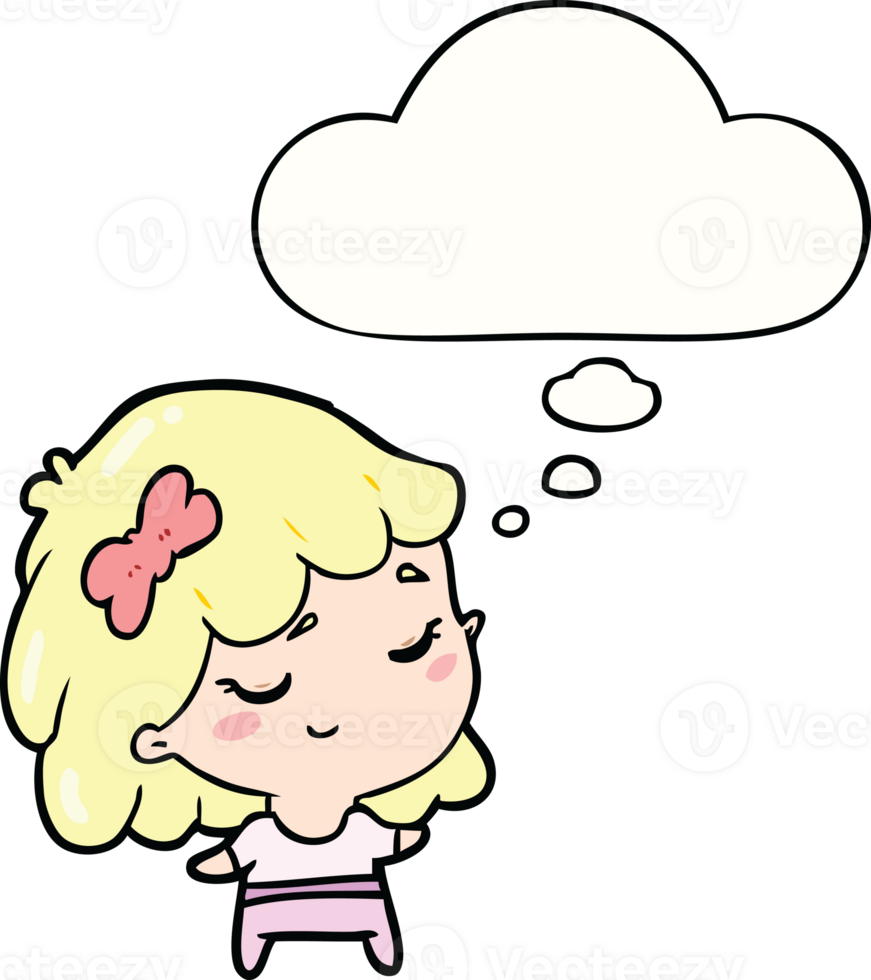 cartoon happy girl and thought bubble png