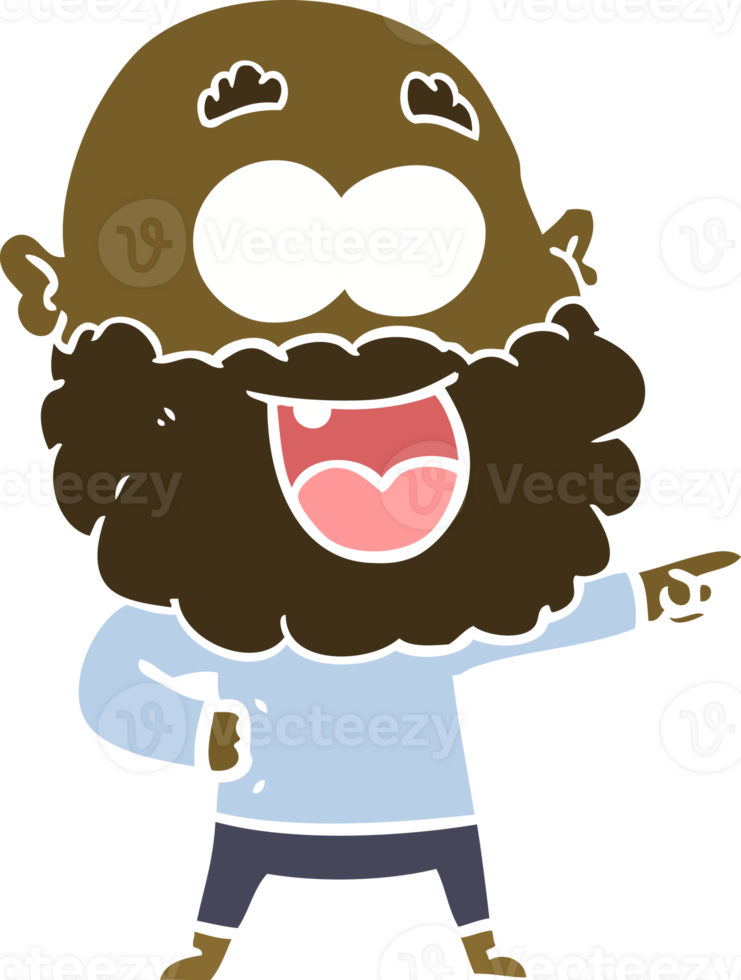 flat color style cartoon crazy happy man with beard png