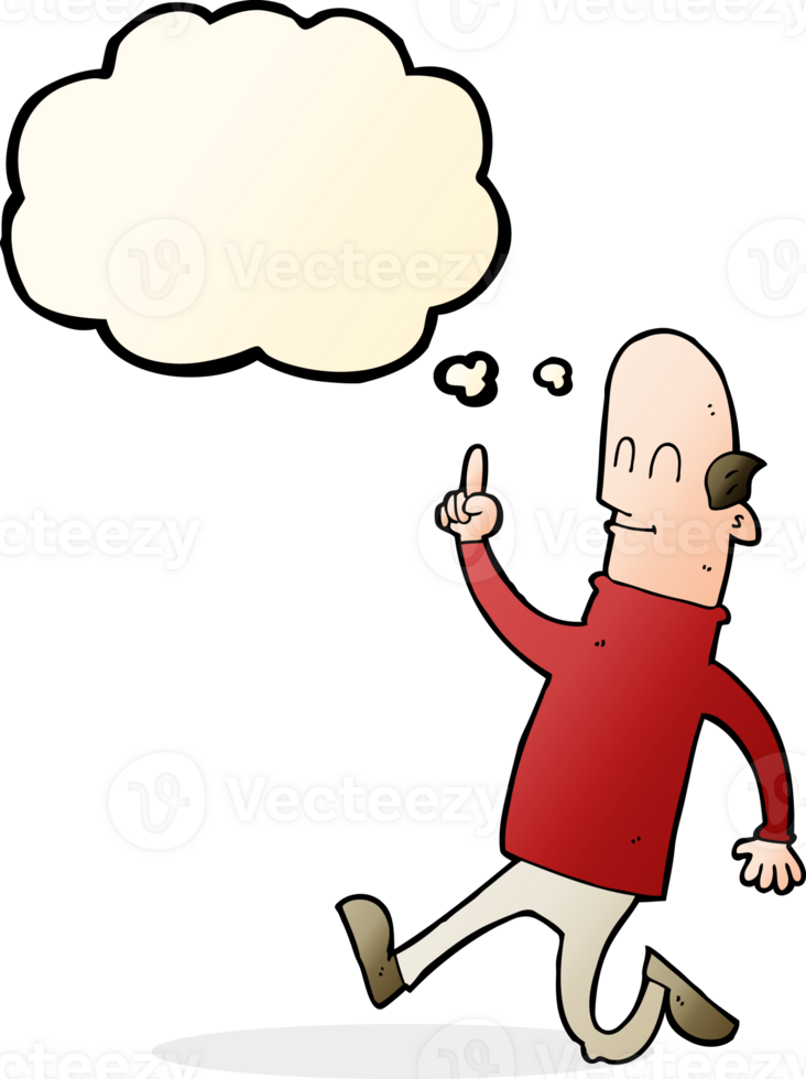 cartoon bald man with idea with thought bubble png