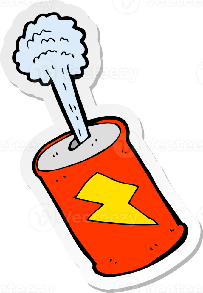 sticker of a cartoon fizzing soda can png