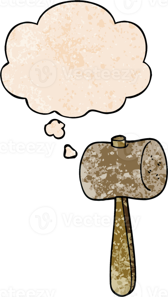 cartoon mallet and thought bubble in grunge texture pattern style png