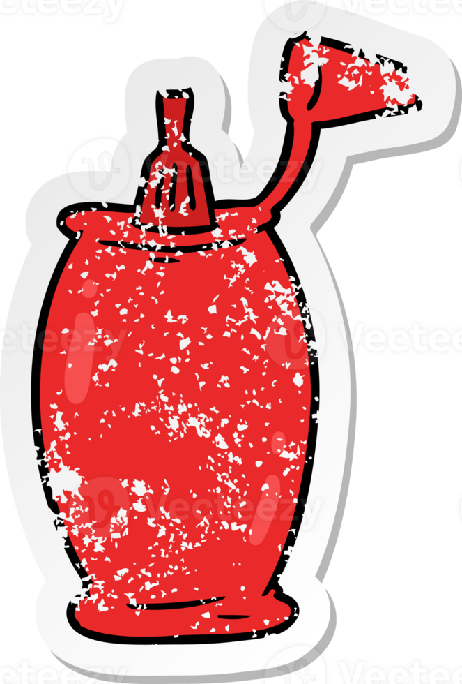 distressed sticker of a cartoon ketchup bottle png
