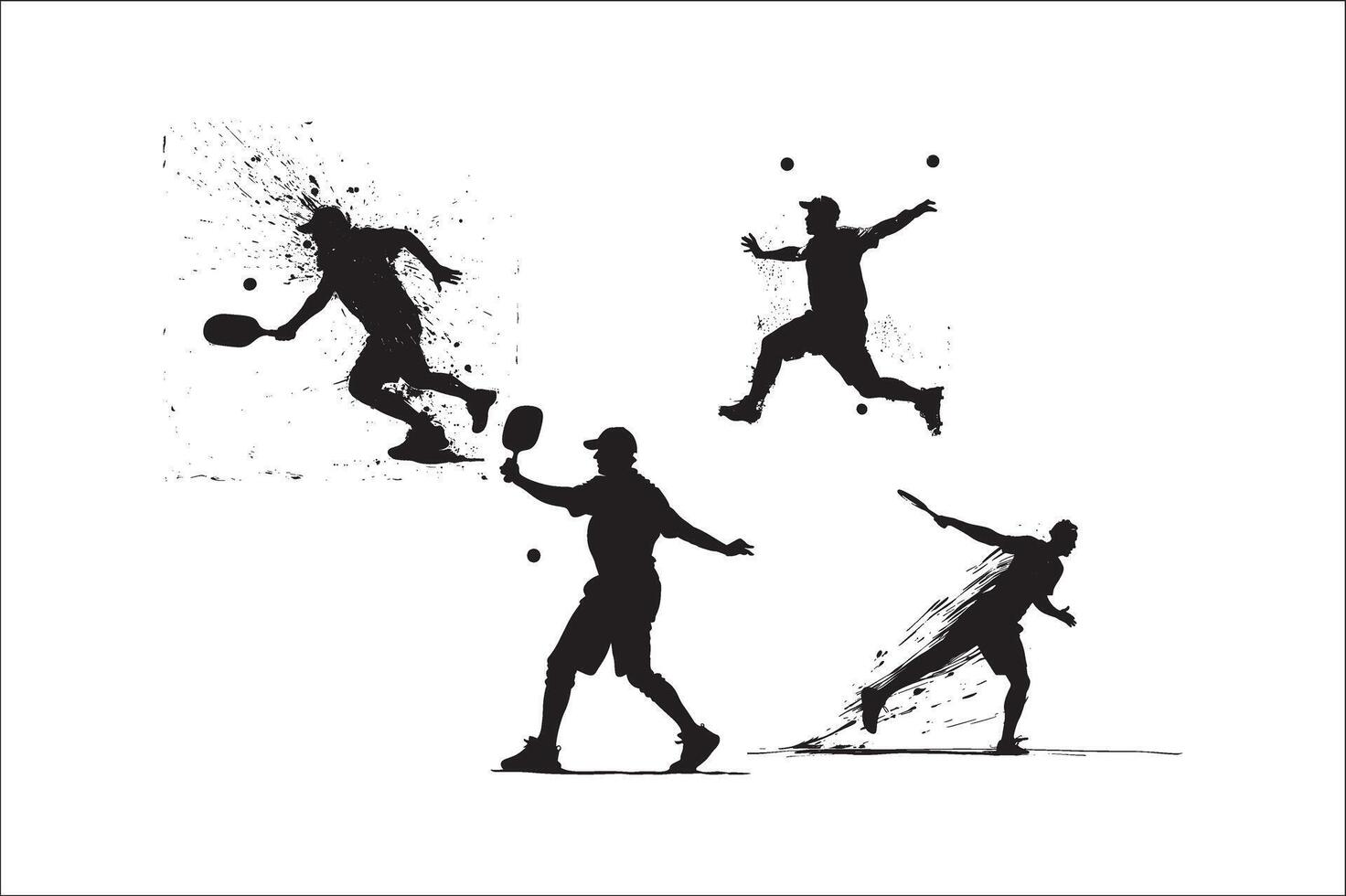 Pickleball player and other element silhouette vector