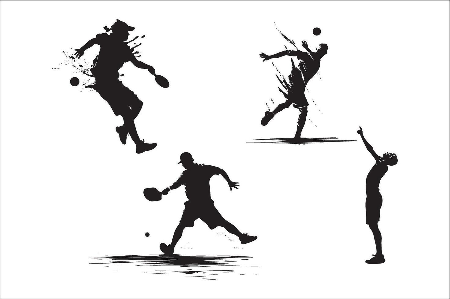 Pickleball player and other element silhouette vector