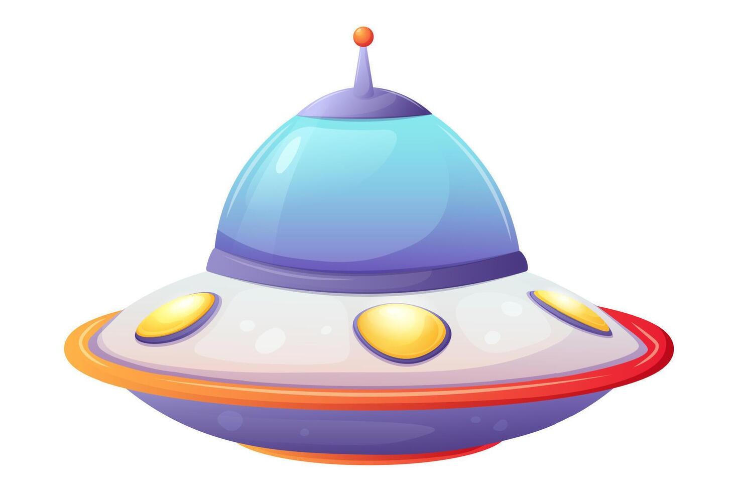 UFO flying saucer on white background. Cartoon vector illustration for children on the theme of space, astronautics, aliens