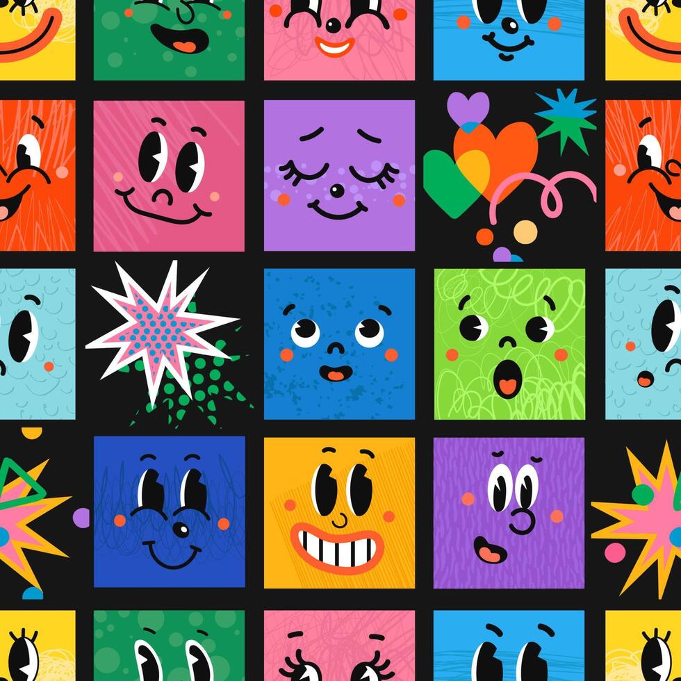 Seamless Pattern with Illustrations of Different Emotion Face vector