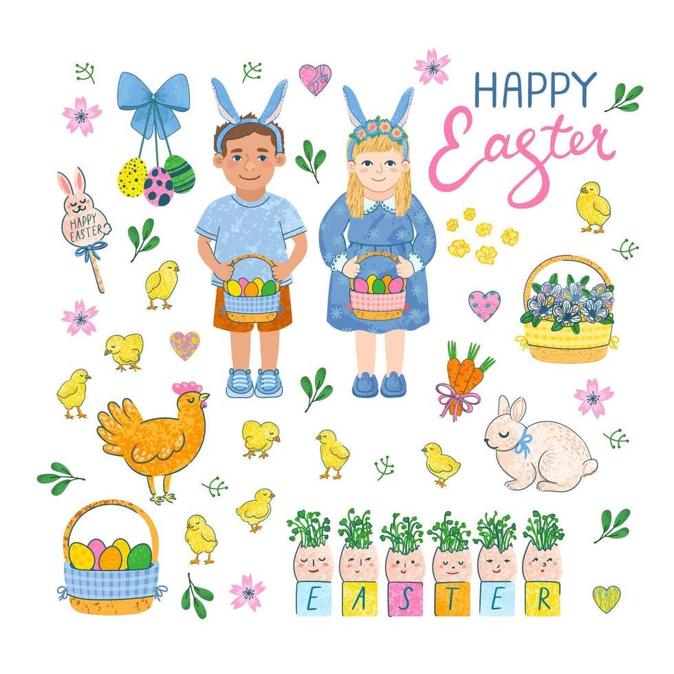 Vector Colorful Set with Easter Illustration isolated on White Background
