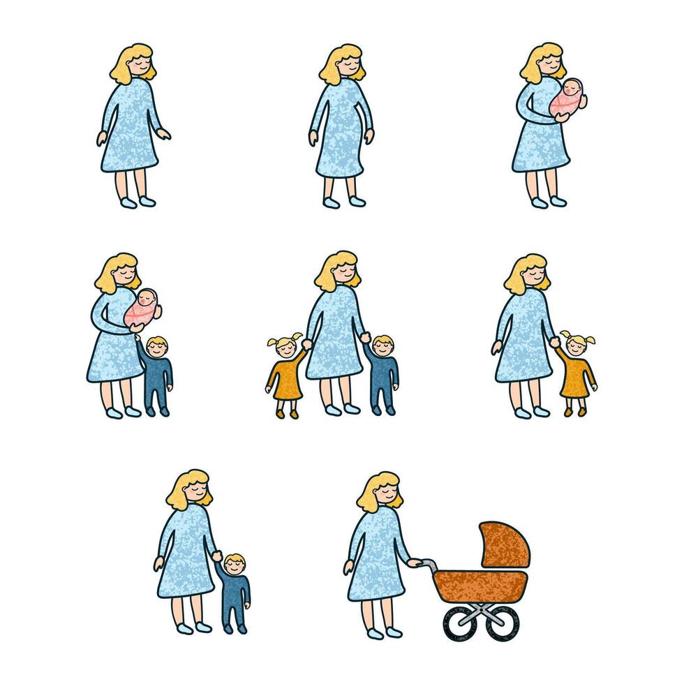 vector vistoso conjunto con ilustración de madre mujer icono aislado en blanco antecedentes