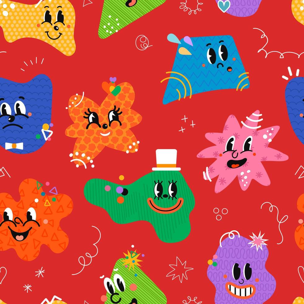 Seamless Pattern with illustrations Different Cartoon Characters Shapes vector