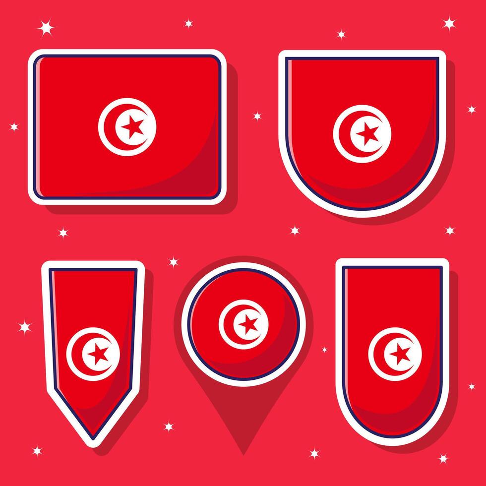 Tunisia national flag cartoon vector illustration icon mascot bundle packs