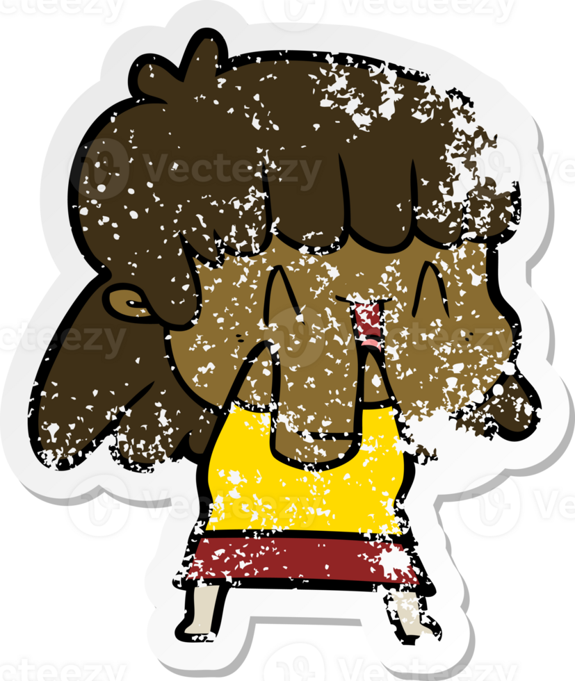 distressed sticker of a cartoon woman png