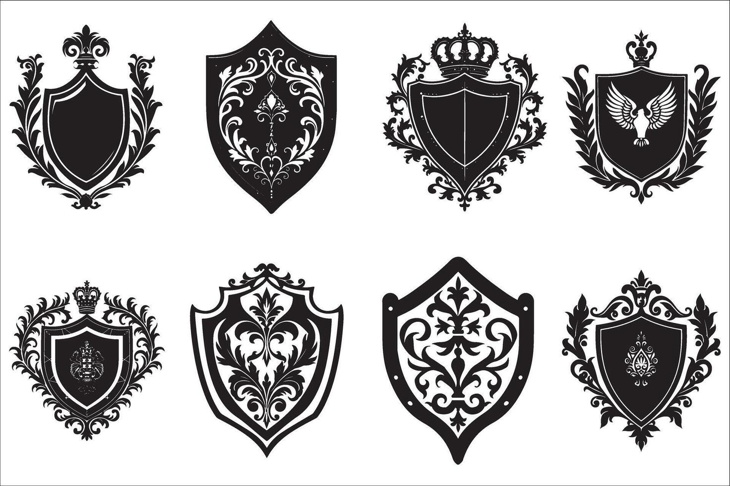 Heraldic shield, Vintage shield with various elements on a white background vector