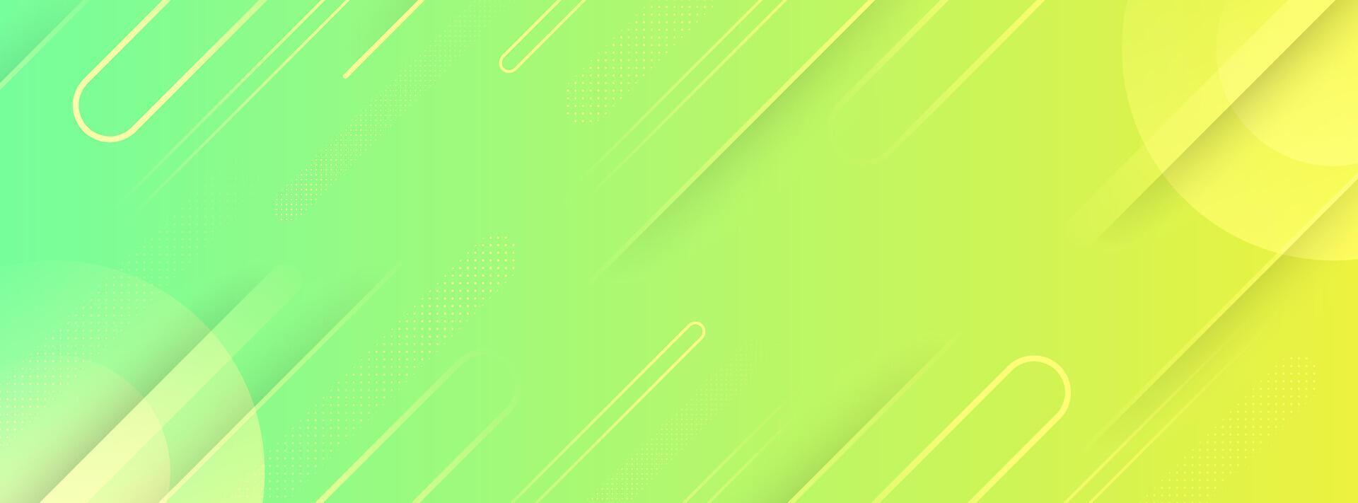 Banner background template, green and yellow, slash effect style, geometric, line, memphis, circle vector