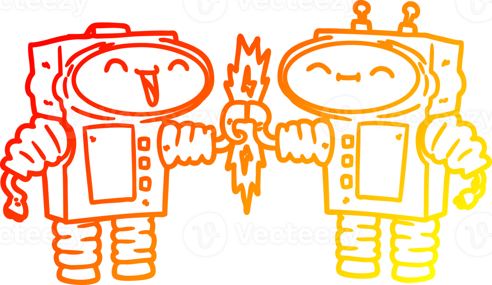 warm gradient line drawing cartoon robots connecting png