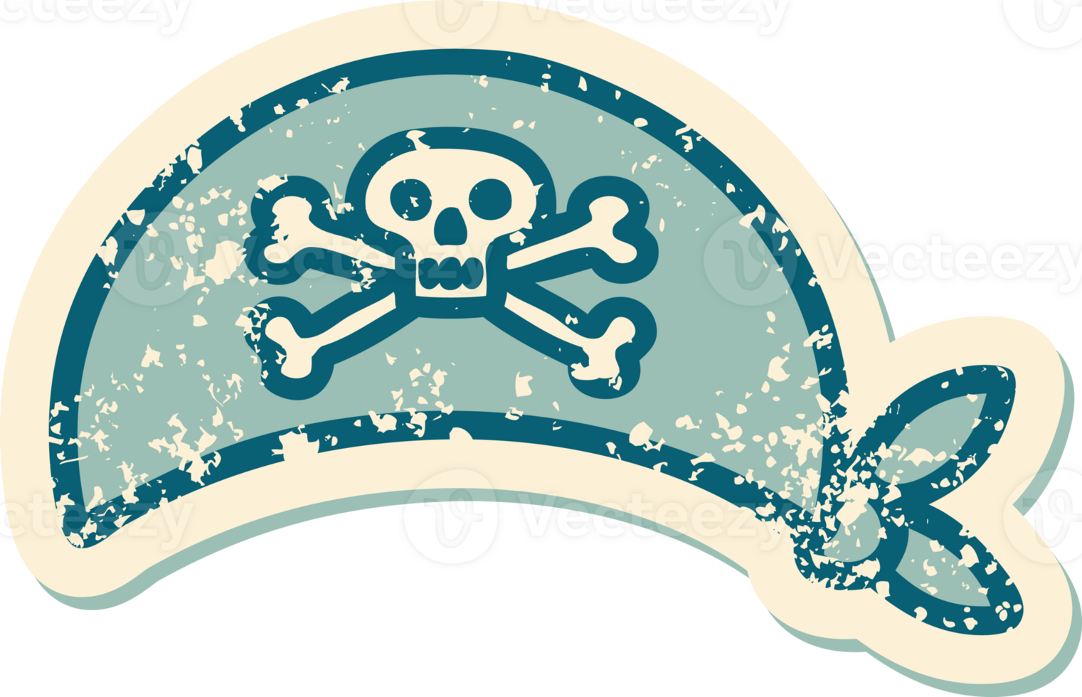 distressed sticker tattoo style icon of a pirate head scarf png
