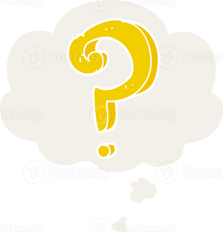 cartoon question mark and thought bubble in retro style png