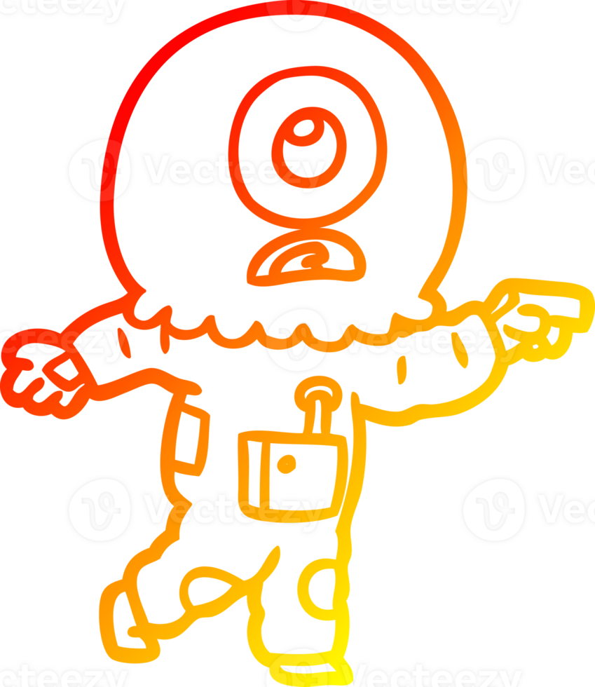 warm gradient line drawing cartoon cyclops alien spaceman pointing png