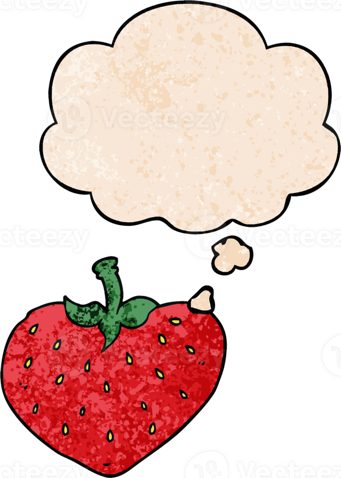 cartoon strawberry and thought bubble in grunge texture pattern style png