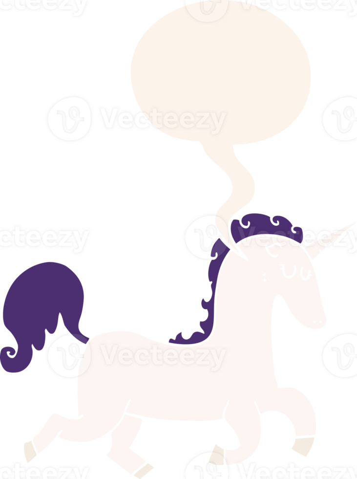 cartoon unicorn and speech bubble in retro style png