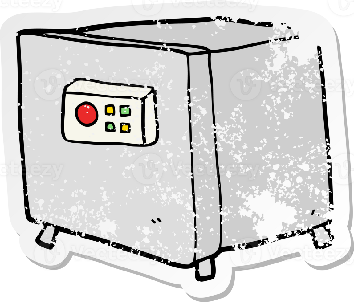 distressed sticker of a cartoon safe png