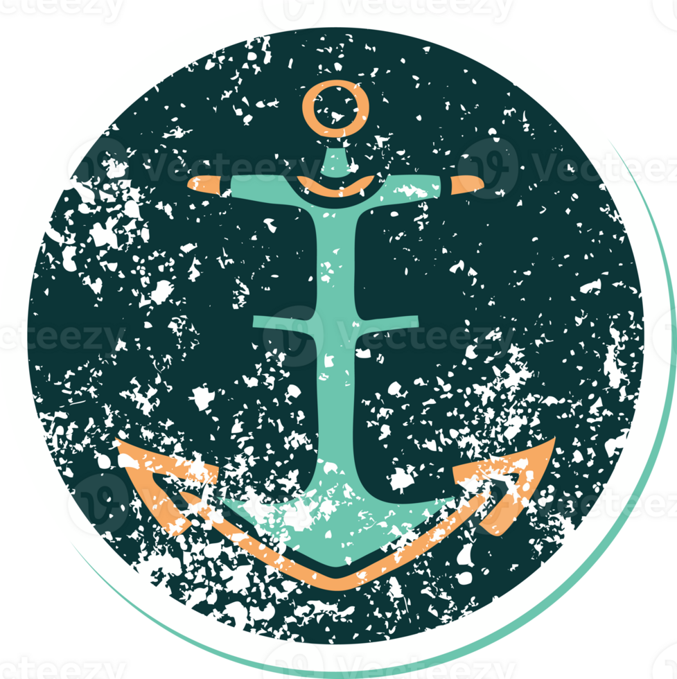 distressed sticker tattoo style icon of an anchor png