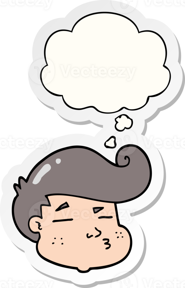 cartoon boy's face and thought bubble as a printed sticker png