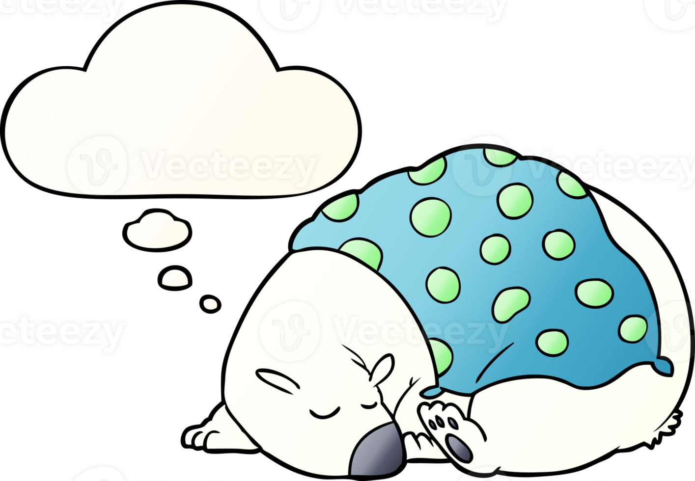 cartoon polar bear sleeping and thought bubble in smooth gradient style png