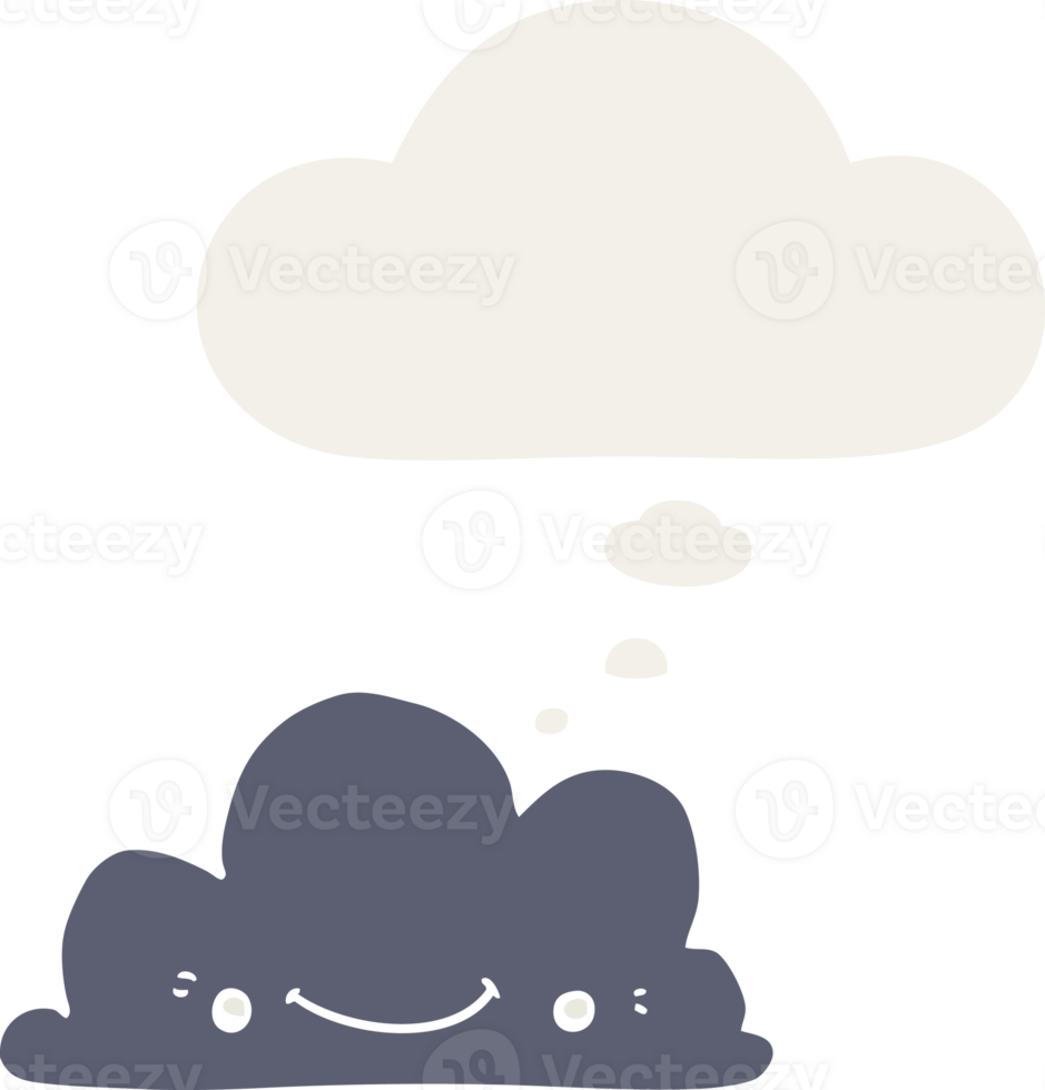cute cartoon cloud and thought bubble in retro style png