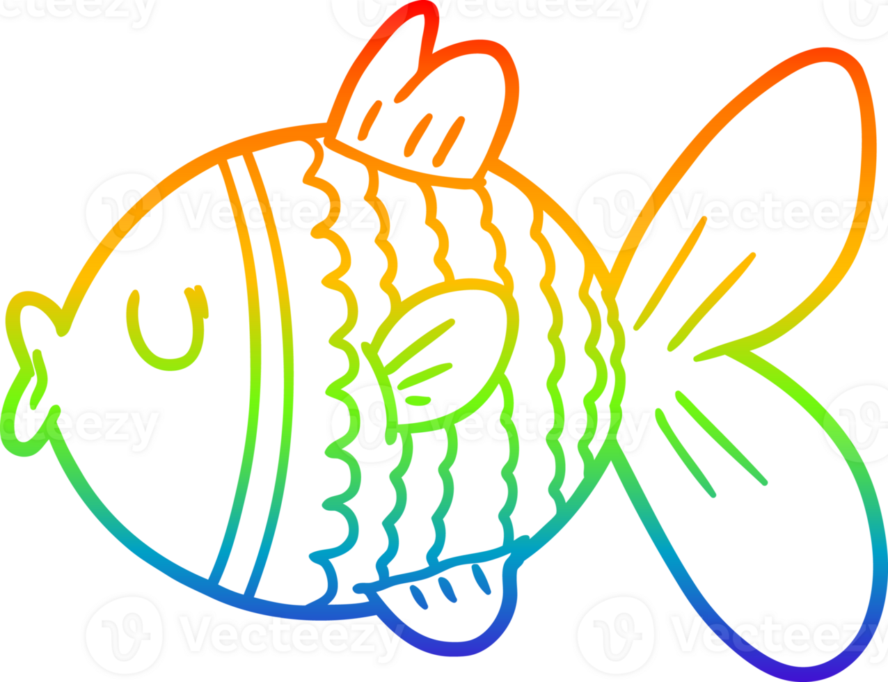 rainbow gradient line drawing cartoon fish png