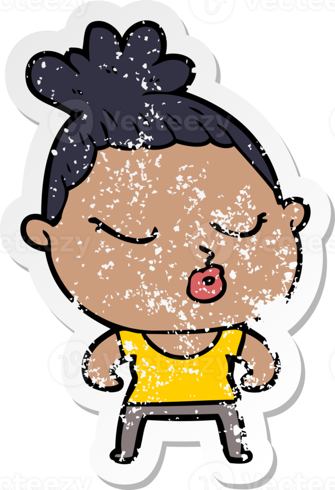 distressed sticker of a cartoon calm woman png
