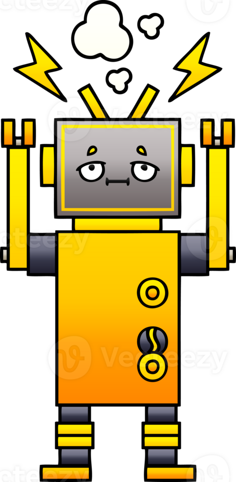 gradient shaded cartoon malfunctioning robot png