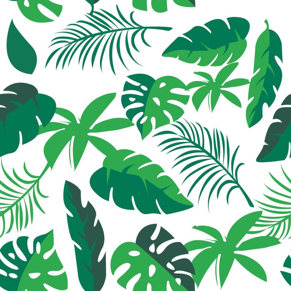 a green and white pattern with tropical leaves vector