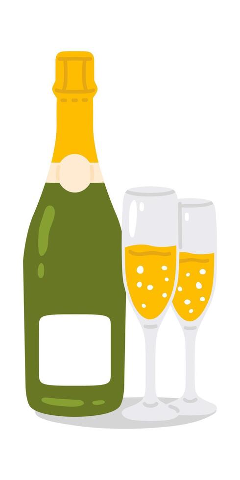 doodle champagne bottle and glasses vector